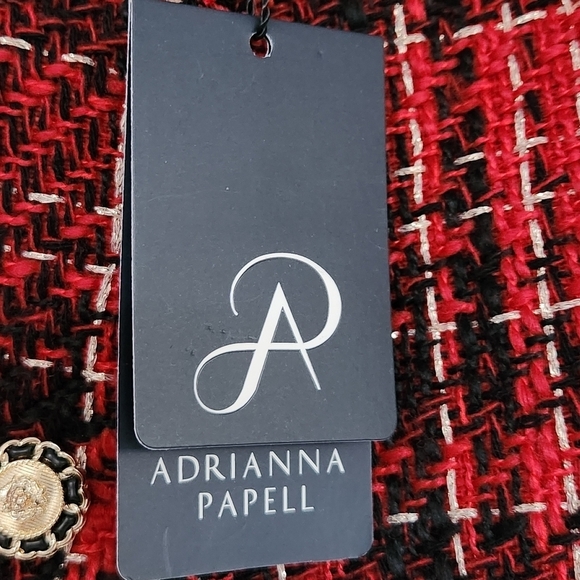 NWT Adrianna Papell Women's Crew Neck Red Black Holiday Tweed Jacket Size M - Picture 8 of 10
